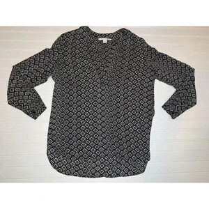 Diane Von Furstenberg Silk Blouse Women 2 Black White Printed Tunic Top. 1102